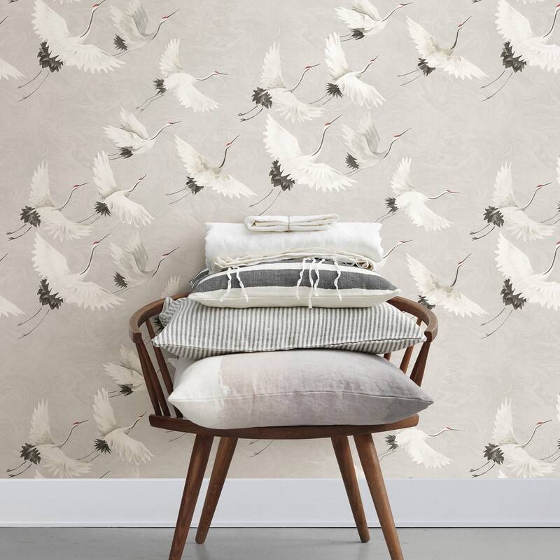Brewster Windsong Grey Bird Wallpaper - 20.5in x 396in x 0.025in