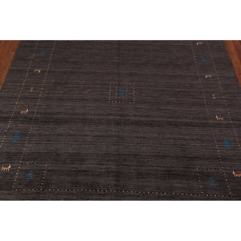 Dark Brown Gabbeh Oriental Area Rug Hand-Knotted Wool Carpet - 7'11" x 9'10"