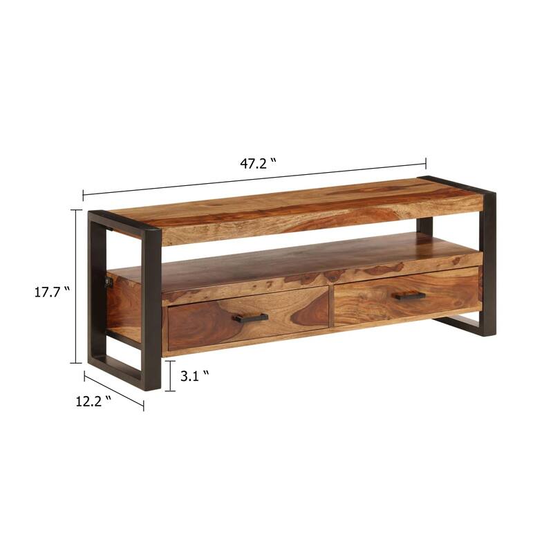 Adrin TV Stand Media Cabinet, Steel, 42 Inch Black Brown Solid Wood