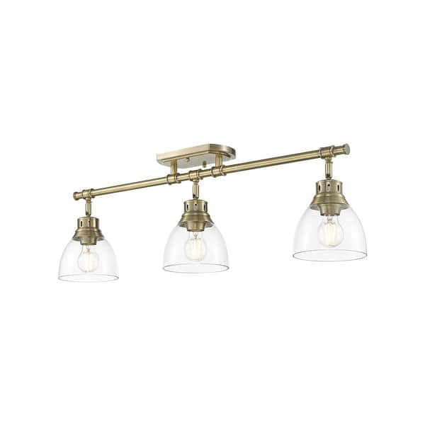slide 2 of 9, Golden Lighting 3602-3SF-CLR Duncan 3 Light 7" Wide Semi-flush Linear Aged Brass / Clear