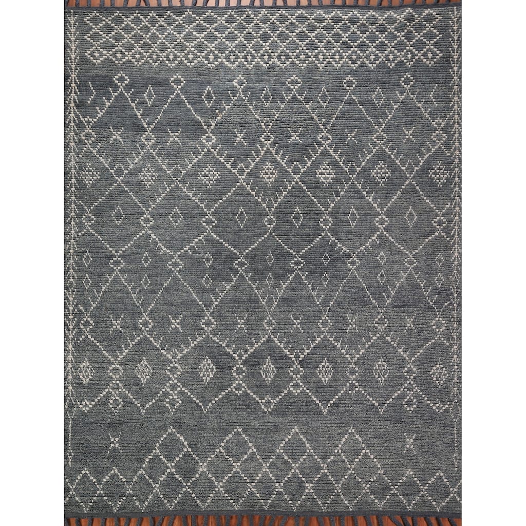 Trellis Moroccan Oriental Area Rug Hand-Knotted Wool Carpet - 8'1" x 9'9"