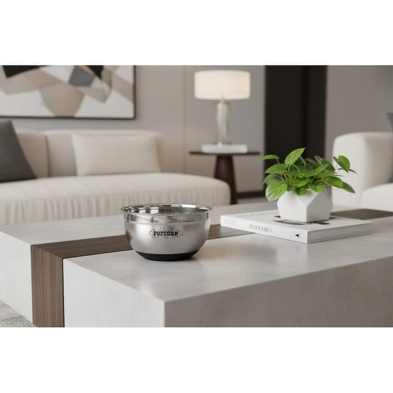 HomeRoots Sleek Stainless Steel Popcorn Serving Bowl - 10.00 in. x 5.50 in. x 5.00 in.