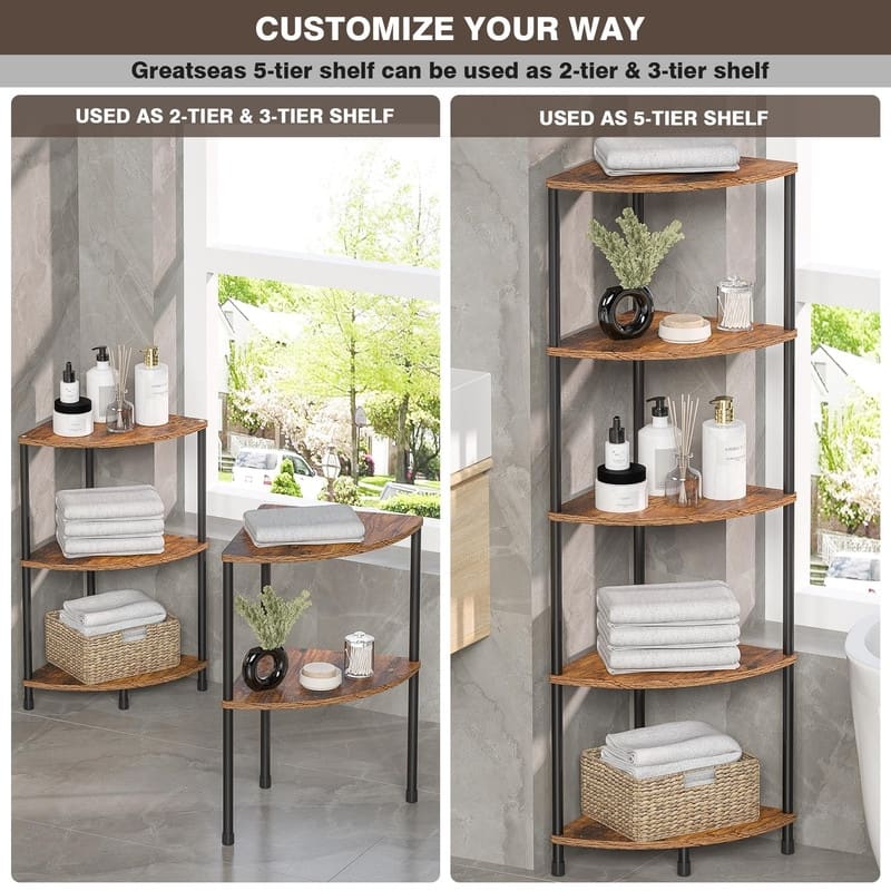 5 Tier Corner Shelf Stand - 11.4"D x 11.4"W x 44.1"H