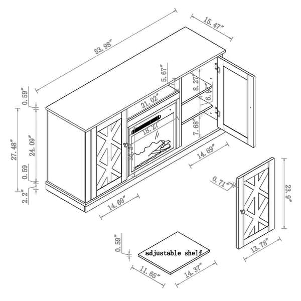 54 in. TV Stand Console for TVs up to 60 in. with Electric Fireplace - 54" in Width