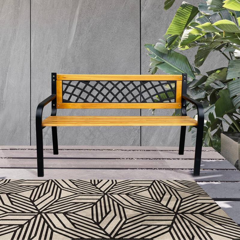 DAVEE FURNITURE Garden Bench of Iron and Hardwood Frame - 28.74" H x 46.46" W x 20.47" D