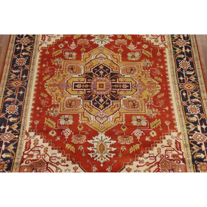 Hand Knotted Oriental 100% Wool Carpet Traditional Medallion Oranges & Rust Heriz (serapi) Area Rug - 11' 10'' X 8' 11''