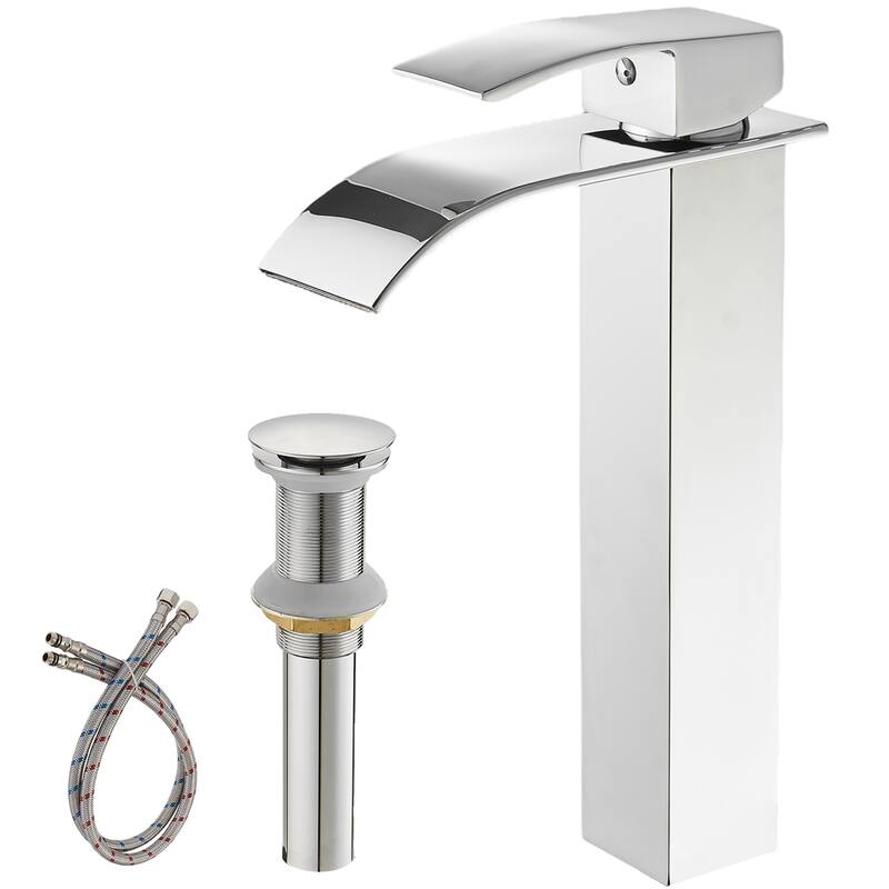Single-Hole Deck Mount High Arc Waterfall Faucet with Drain Assembly