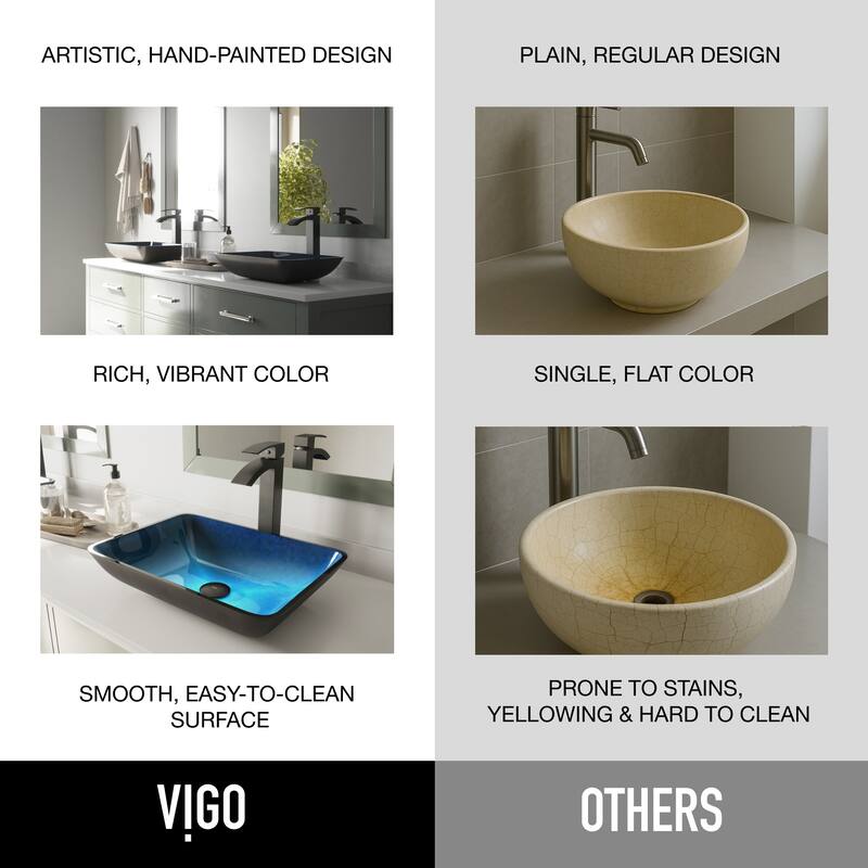 VIGO Donatello 18"L x 13"W x 4"H Glass Rectangular Vessel Bathroom Sink