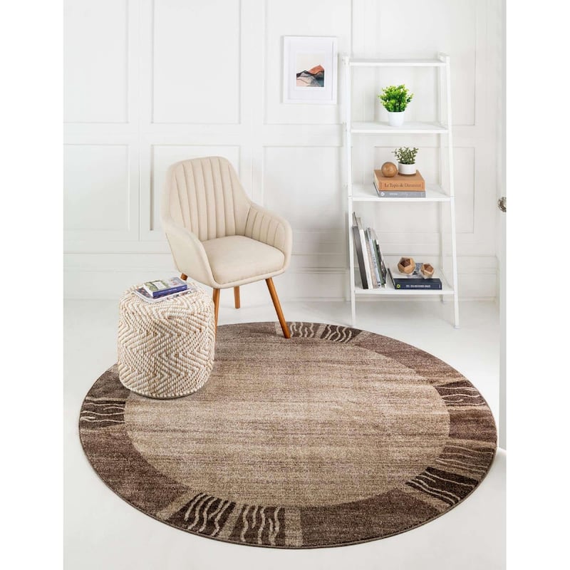 Contemporary Weby Collection Area Rug - 8' Round - Dark Beige