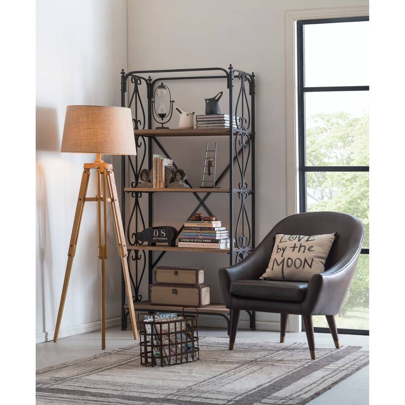 Wood Floor Lamp with Linen Drum Shade