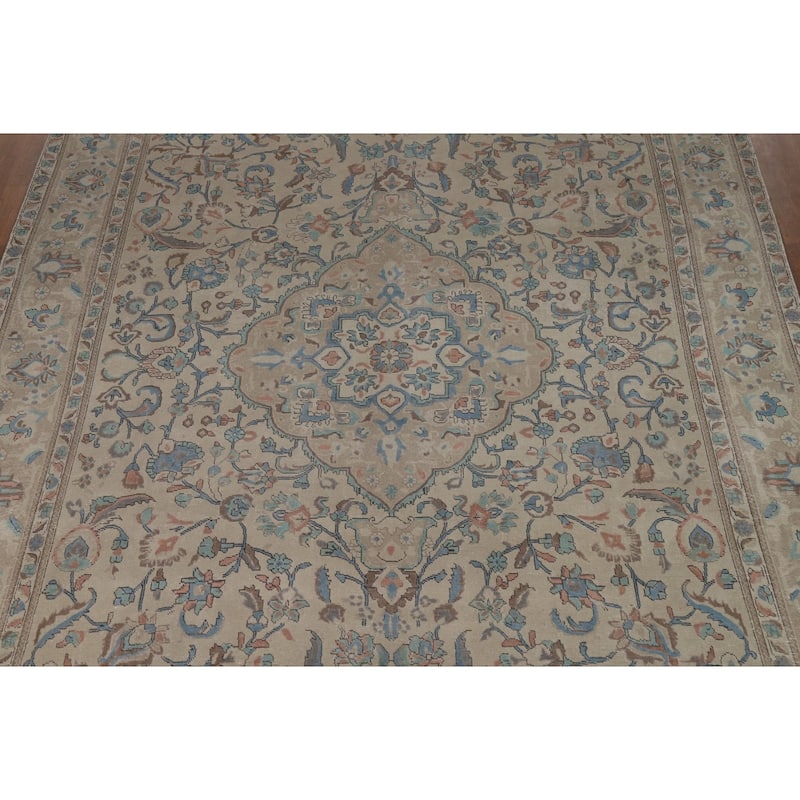 Traditional Tabriz Persian Rug Handmade Beige Wool Carpet - 9'2"x 12'4"