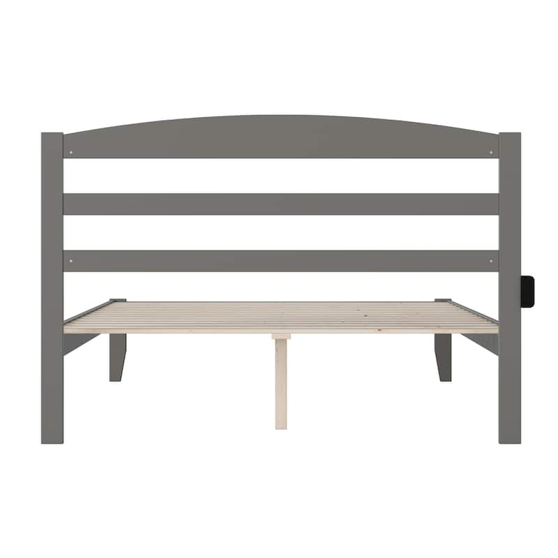 Queen Bed Frame with Headboard - Rustic Platform Bed, Grey Finish, Durable Wood Slat Support