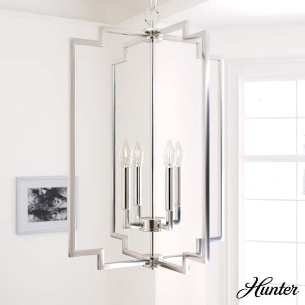slide 2 of 11, Hunter Zoanne 4-Light Modern Pendant Hanging Light - Island, Entry, Dining - Geometric, Contemporary, Candle, Transitional 27" - Brushed Nickle