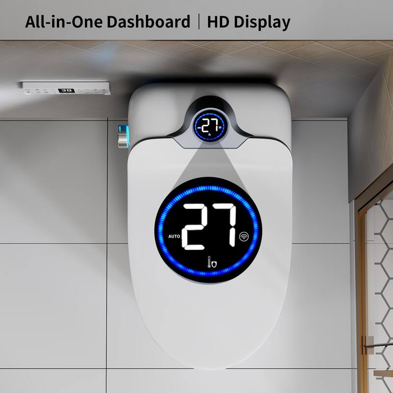 Smart Toilet Bidet Combo with Foot Sensor Open Cover/Seat,LED Display,Three Level Heated Seat/Airflow,Soft Close