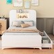 preview thumbnail 18 of 28, Twin Size Platform Bed Frame with LED Headboard, 2 Drawers, and 6 Storage Shelves, Solid & Silent Construction, Oak Finish