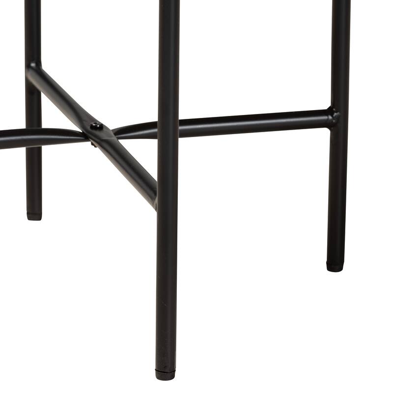 Savion Modern Industrial Walnut Brown Finished Wood and Black Metal End Table