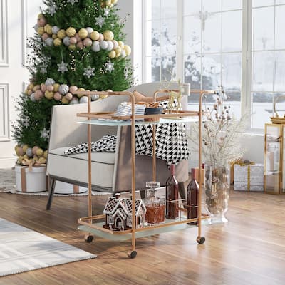 Reinhardt Modern Gold Metal 2-Shelf Serving Cart by Strick & Bolton