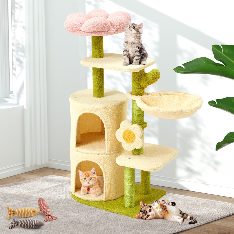 Flower Cat Tree Tower, Multi-Level Furniture with Scratching Post, House, and Bed for Small to Medium Cats