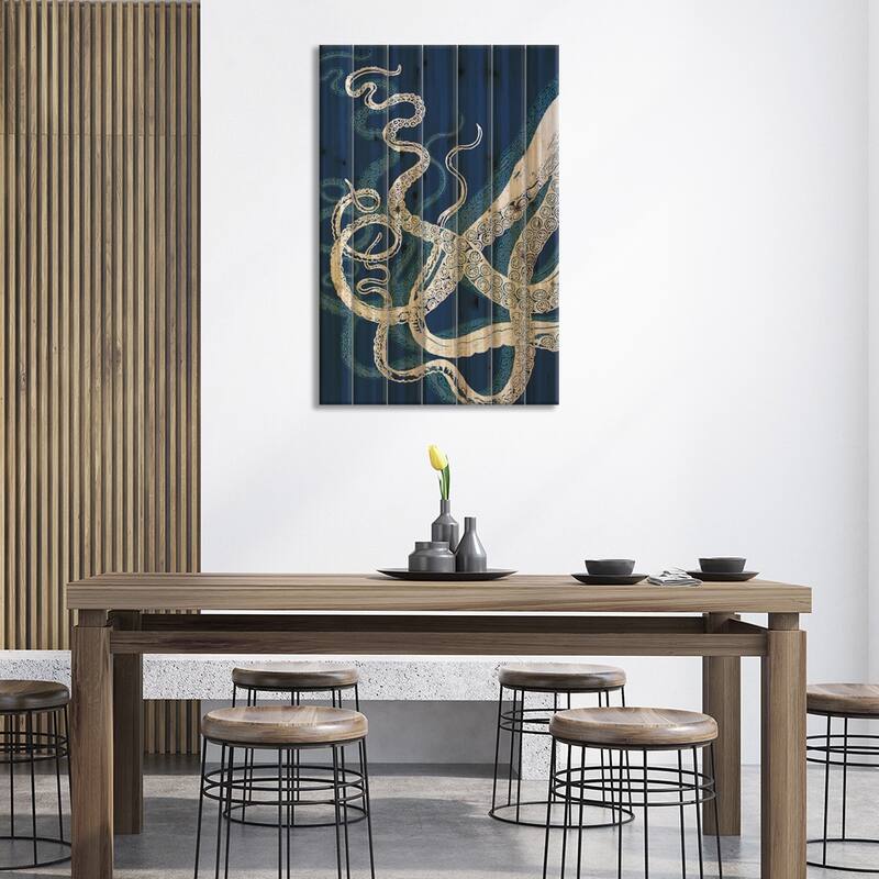 Octopus Tentacles, Blue & White Print On Wood by Fab Funky - Multi-Color