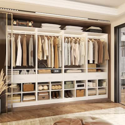 24.5'' W Freestanding Closet System with Wood Drawer and 5 Open Storage Shelves and Hanging Rods,