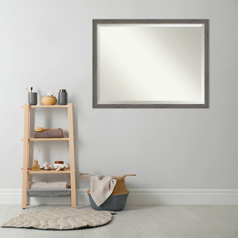 Beveled Wood Bathroom Wall Mirror - Regis Barnwood Grey Narrow Frame - Regis Barnwood Grey Narrow