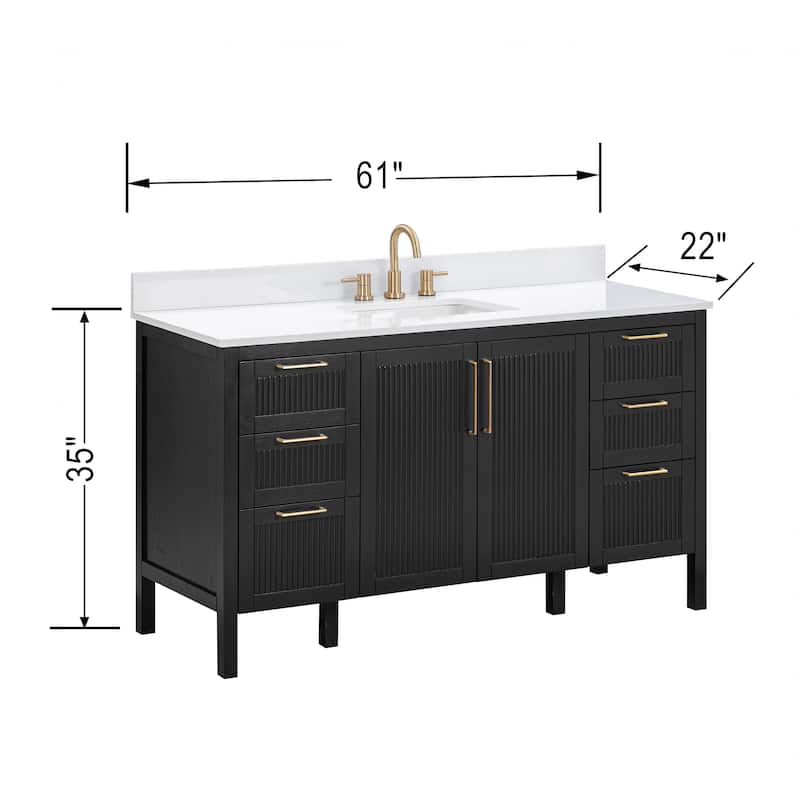 Luka Bathroom Vanity in Black Oak with White Engineered Stone Top