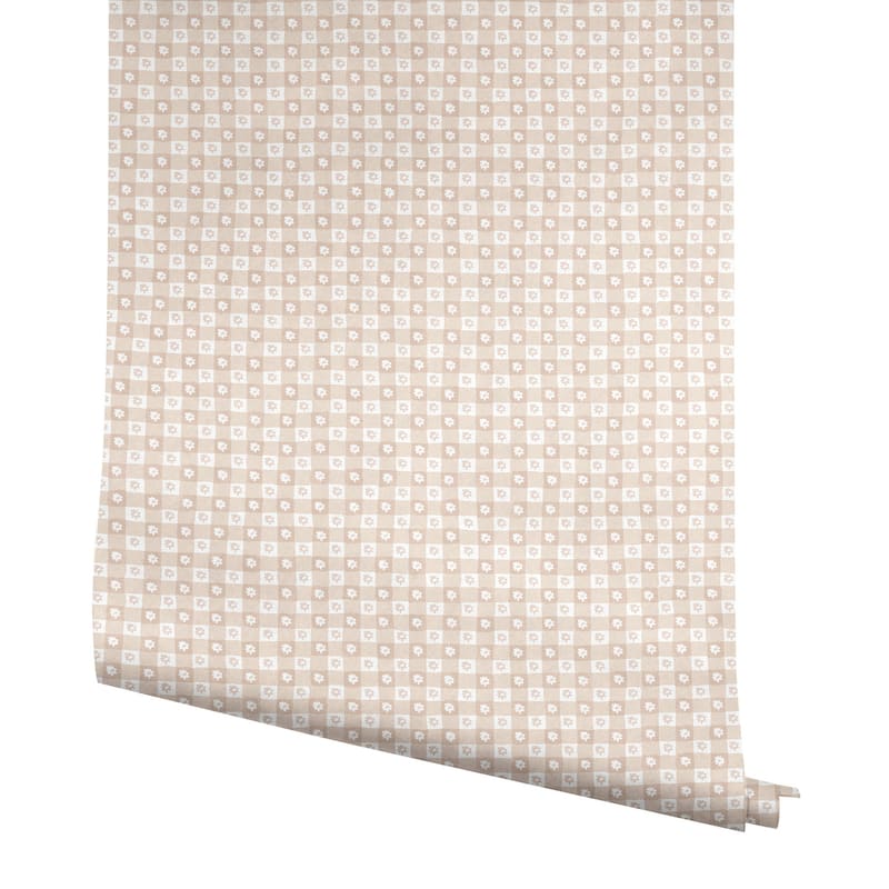 Rifle Paper Co. Daisy Gingham Blush Floral Check Premium Peel + Stick Wallpaper
