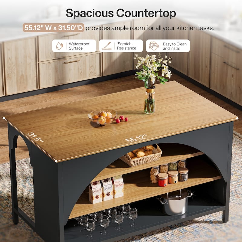 Kitchen Island with Large Countertop and Seating Area - N/A