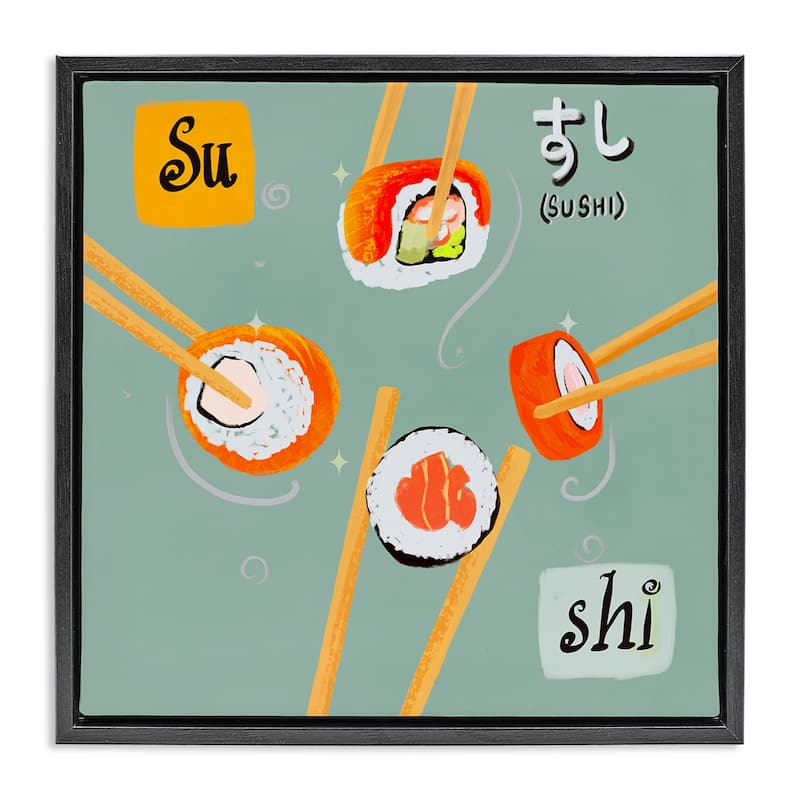 Stupell Tasty Sushi Party Gathering Framed Floater Canvas Wall Art Design By Juliet Rose Philips - 18 x 18 - Black