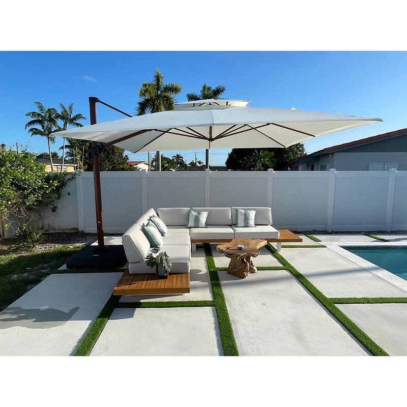 PURPLE LEAF 10 ft Square Wood Pattern Patio Cantilever Umbrella with Base