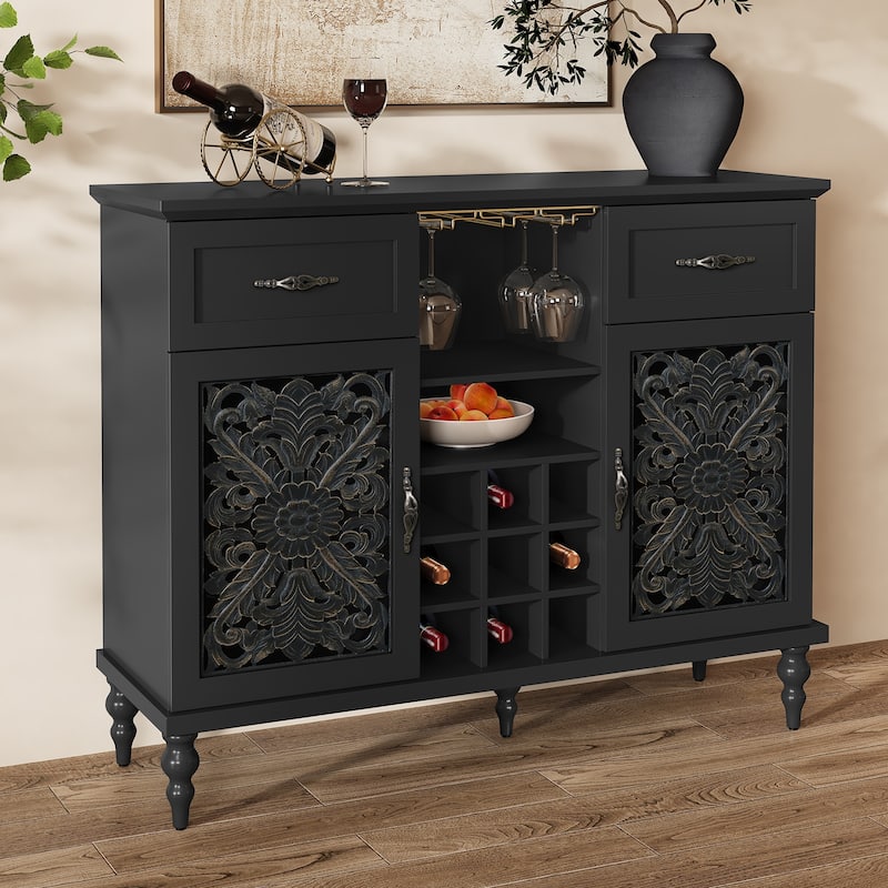 47.2" W Coffee Bar Wine Cabinet With Wine Rack