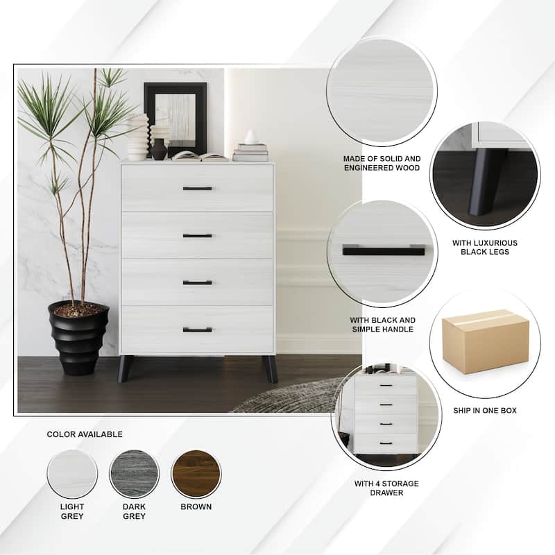 CraftPorch Corduroy 4-pieces Mid-Century Modern White Bed with Light Grey Furniture Bedroom Set