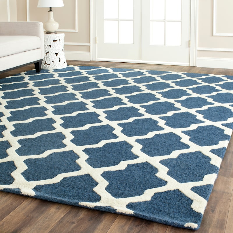 SAFAVIEH Handmade Cambridge Eirny Moroccan Trellis Wool Rug - 12' x 18' - Navy Blue/Ivory