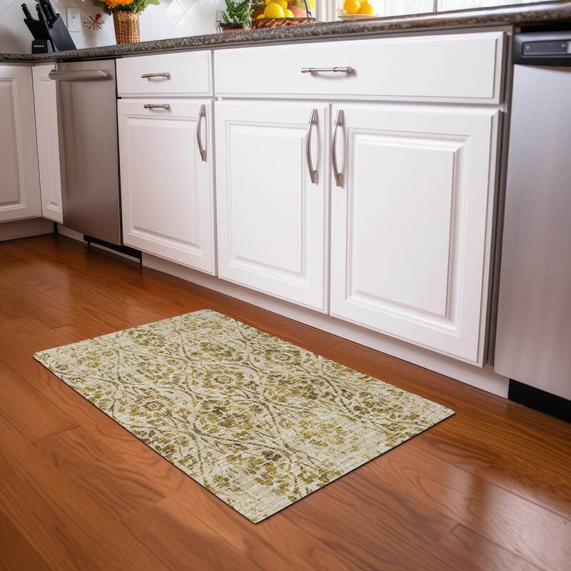 Premium Washable Super Soft Floral Damask Mayfield Rug - Gold - 1'8" x 2'6"