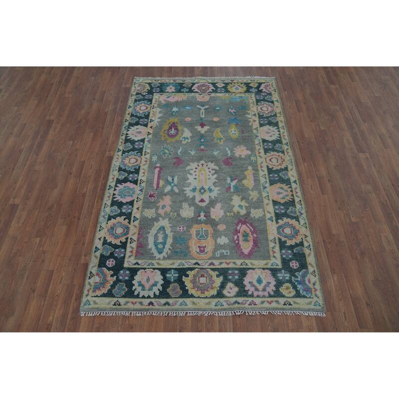 Oushak Style Area Rug Hand-Knotted Wool Carpet - 5'0" x 8'1"
