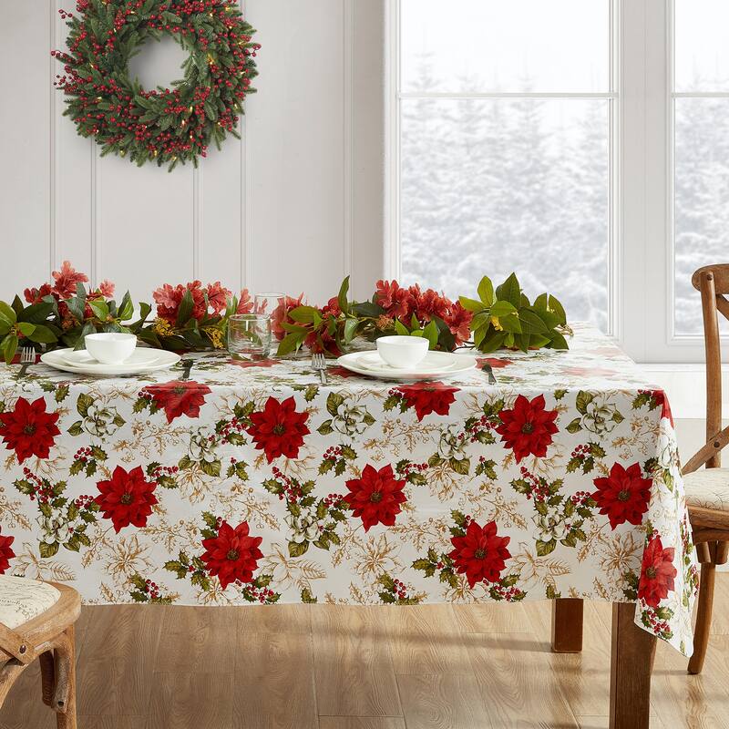 Poinsettia Grace Vinyl Tablecloth - 60x120