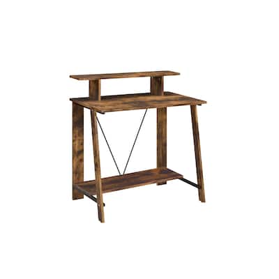 32-Inch Brown Writing Desk with Reversible Metal Base