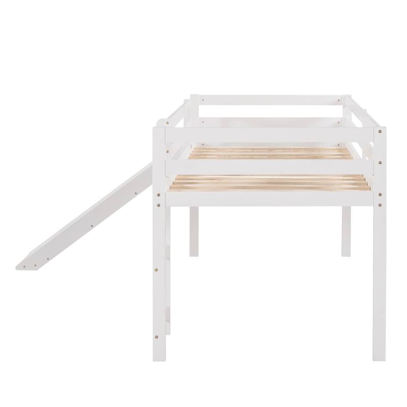 Multifunctional Twin Loft Bed with Slide, White, Solid Pine Construction