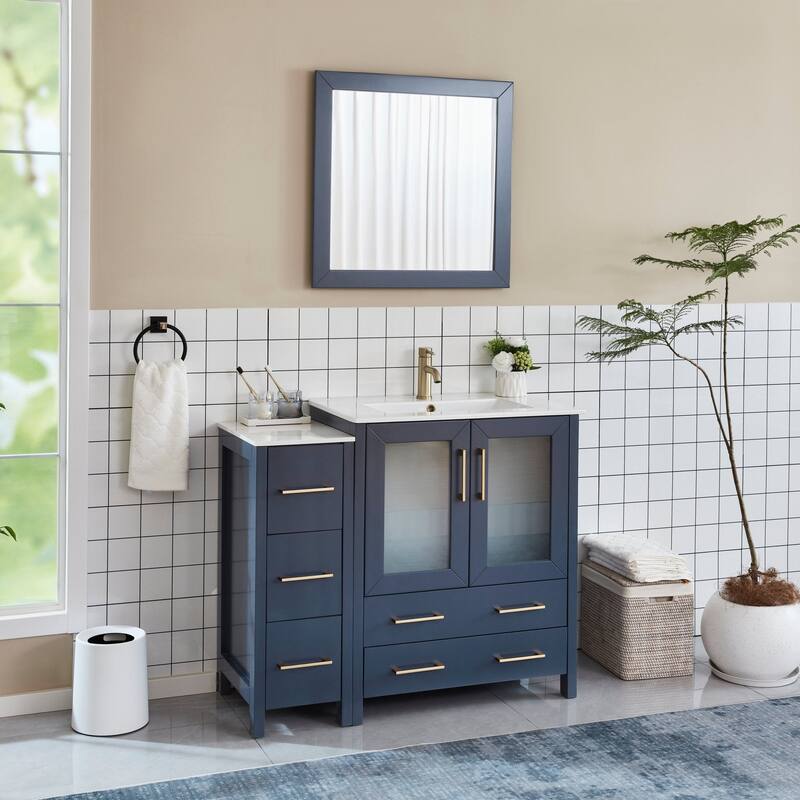 Vanity Art 42 Inch Single Sink Bathroom Vanity Set 5 Dove-Tailed Drawers 1 Cabinets 1 Shelf, Soft-Closing Doors with Free Mirror