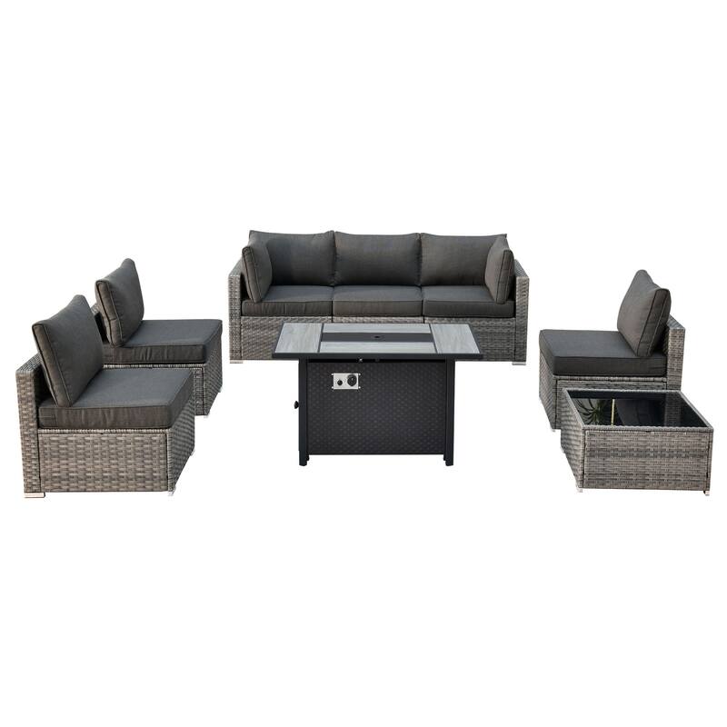XIZZI 8-piece Patio Wicker Furniture Sectional Set with Firepit