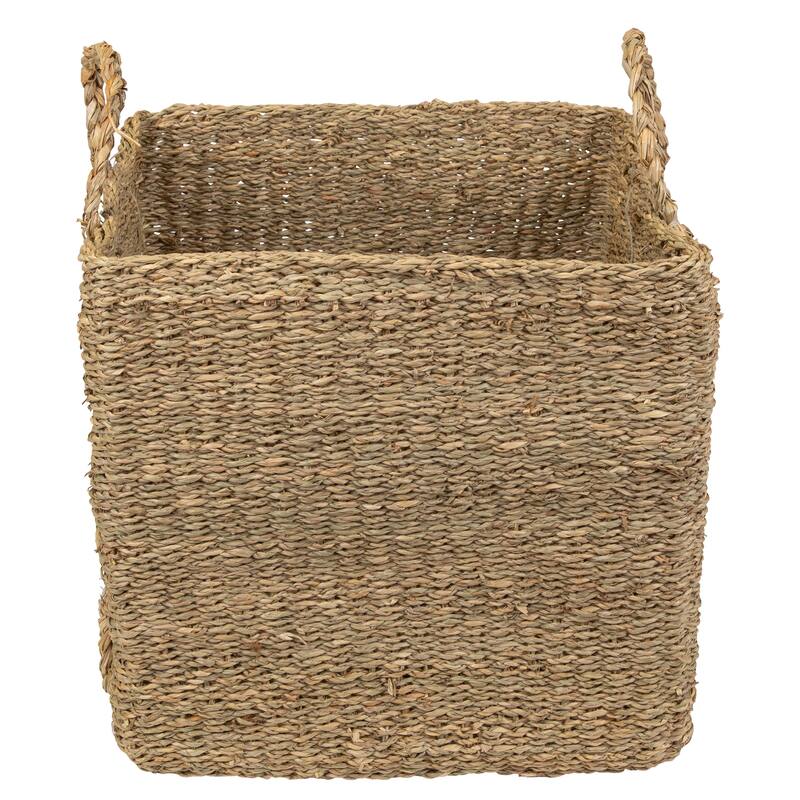 Rustic Square Wicker Table and Floor Baskets - Set of 4