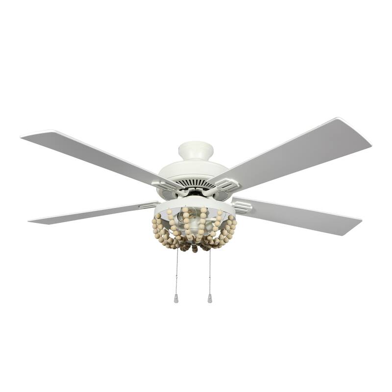 The Curated Nomad Delilah 52-inch Cream Wood Chandelier LED Ceiling Fan