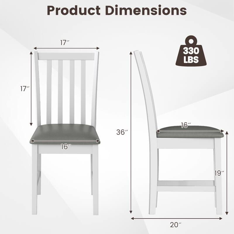 Gymax Wooden Dining Chair Set of 2 w/Rubber Wood Frame & Padded Seat &