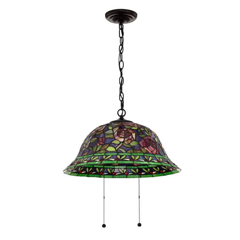 Tiffany-style Southern Belle Rose Hanging Lamp