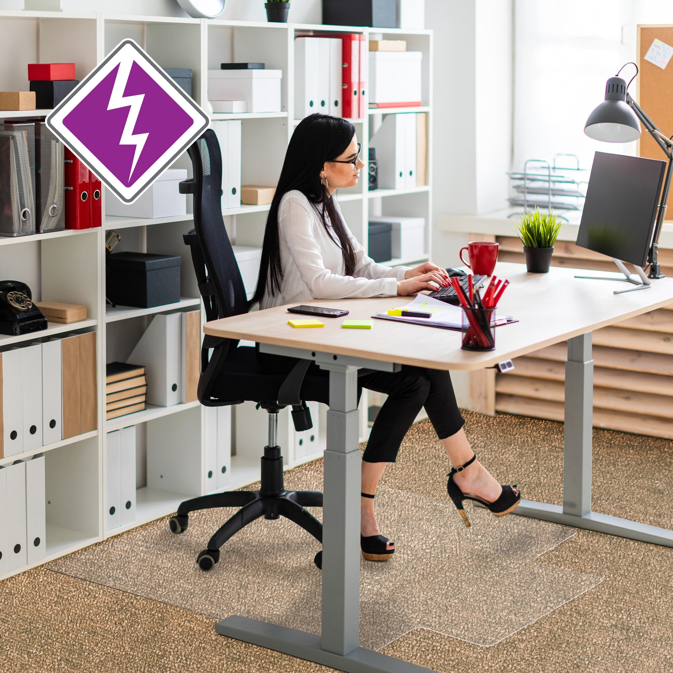 Computex® Anti-Static Vinyl Lipped Chair Mat for Carpets up to 3/8
