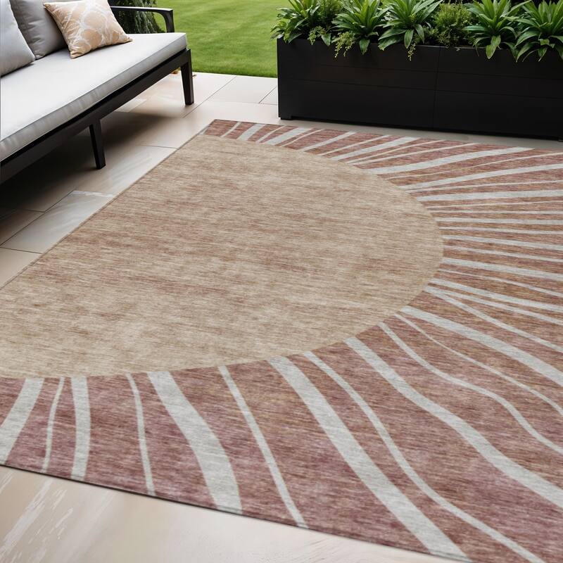 HomeRoots Abstract Transitional Rectangle Outdoor Rug - 5' X 8'