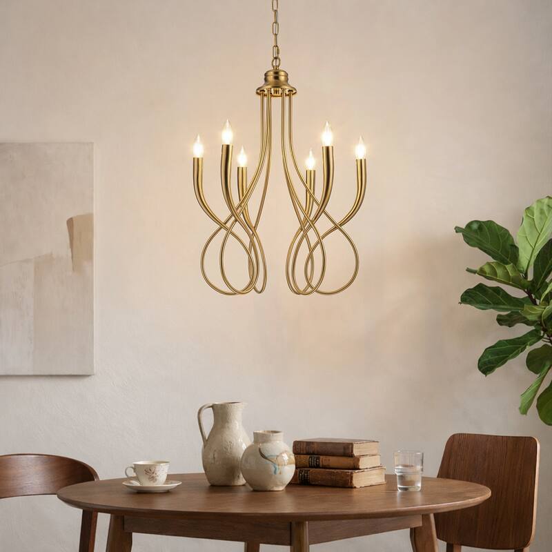 8-Light 32-Inch Mid-century Modern Satin Brass Large Chandelier with White Linen Fabric Shades For Dining Room or Foyers - W32''