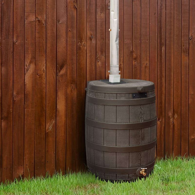 Good Ideas Rain Wizard 50 Gallon Rain Barrel Water Collector, Oak (2 Pack) - 19