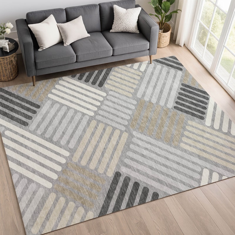 Machine Washable Indoor/ Outdoor Modern Weave Chantille Rug