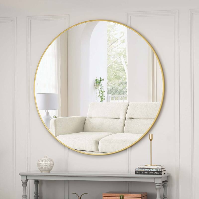 Wall Mounted Circular Mirror,for Bathroom,Living Room,Bedroom Wall Decor - Gold+39 inches